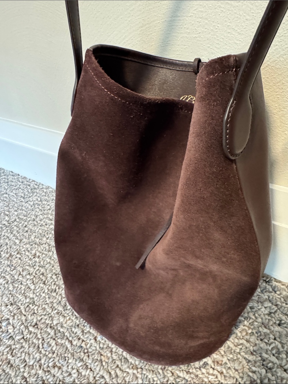 J. Crew Dark Brown Suede Bucket Shoulder Bag - Picture 2 of 4